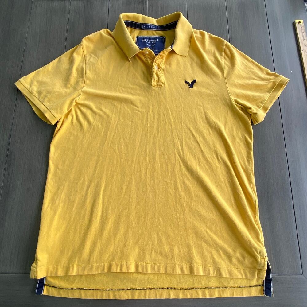 American Eagle Classic Fit Polo • XL • Yellow • Navy Logo • 100% Cotton